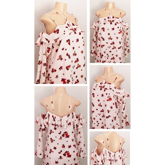 Blush Rust Floral Off Shoulder Ruffle Halter Dress - Picture 3 of 10